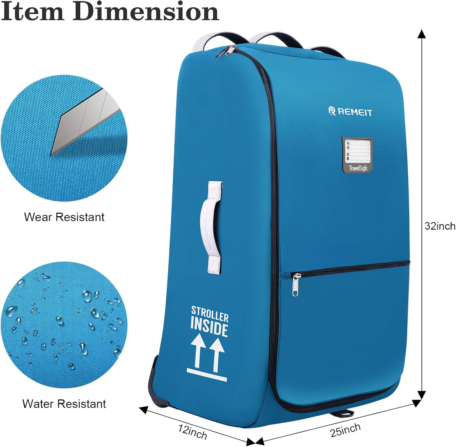 Stroller Bag, Stroller Travel Bag for Airplane Compatible with UPPAbaby Vista V1 V2 V3, Cruz V1 V2 V3, Rolling Wheel Bag with Storage Pocket, Multiple Handles,Luggage Tag for Flight Travel,Blue