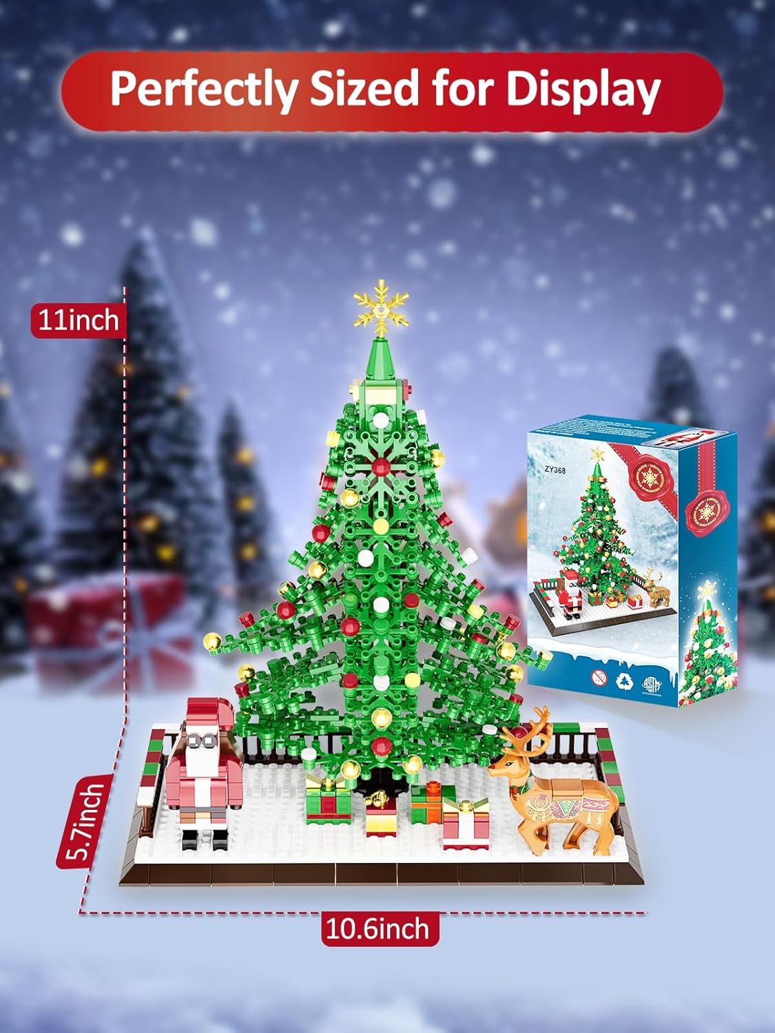 Christmas Tree Building Blocks, Christmas Decorations Set with Santa Claus & Reindeer, Creative Tabletop Decor Xmas Gifts Toys for Kids Adults Teen Boys & Girls
