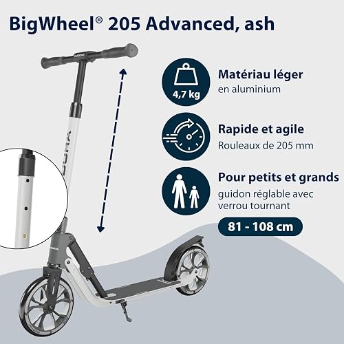 HUDORA Monopattino BigWheel® 205 Advanced - Monopattino comodo in alluminio sicuro per peso fino a 100kg - Altezza regolabile e struttura pieghevole - Monopattino bambini/ragazzi e adulti - 2