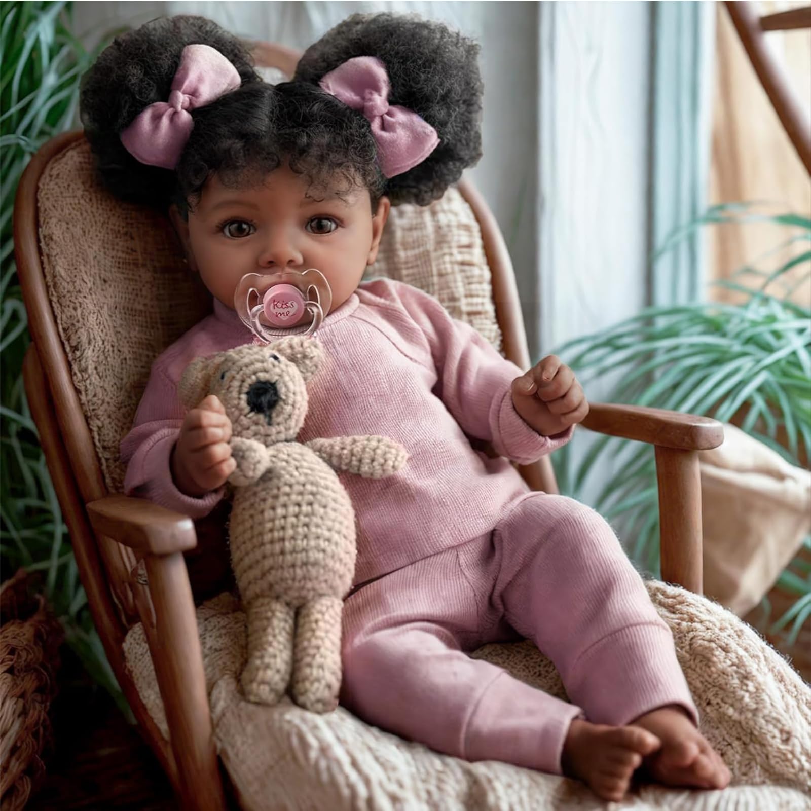 Puppe 50 cm Black Realistische Reborn Puppen, Mädchen Weiche Silikon Vinyl Lebensechte Baby Afroamerikanischer Realist Neugeborenes