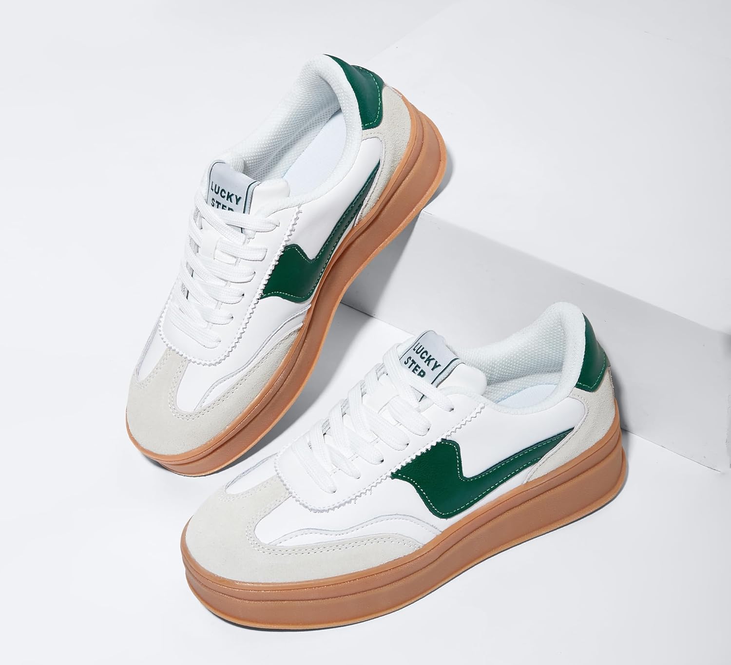 LUCKY STEP Women's Platform Fashion Sneakers Thick Sole Suede Faux Leather Classic Rubber Gum Sole Low Top Casual Walking Shoes - Image 6