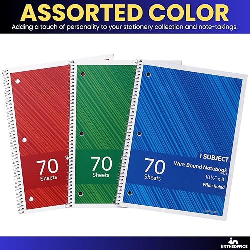 Miniatura 5 de 1InTheOffice Cuaderno de espiral con rayas universitarias, cuaderno de espiral de un tema, cuaderno encuadernado en espiral, 10.5 x 8 pulgadas, 3