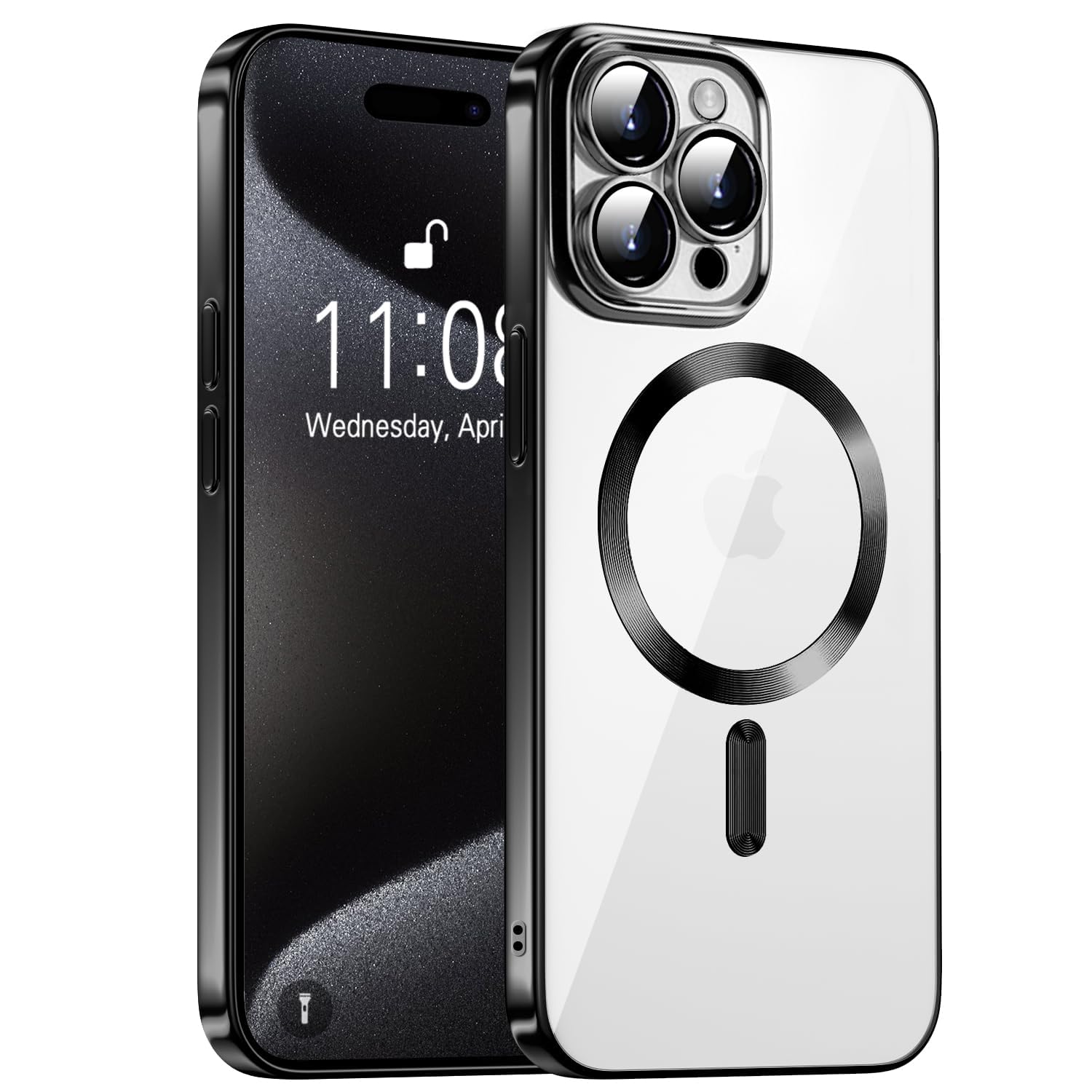 E Choice Magnetic Case for iPhone 15 Pro Max with Camera Lens Protector, Full Body Protective Slim Thin Transparent Phone Case Cover for iPhone 15 Pro Max 6.7 Inch (Black)