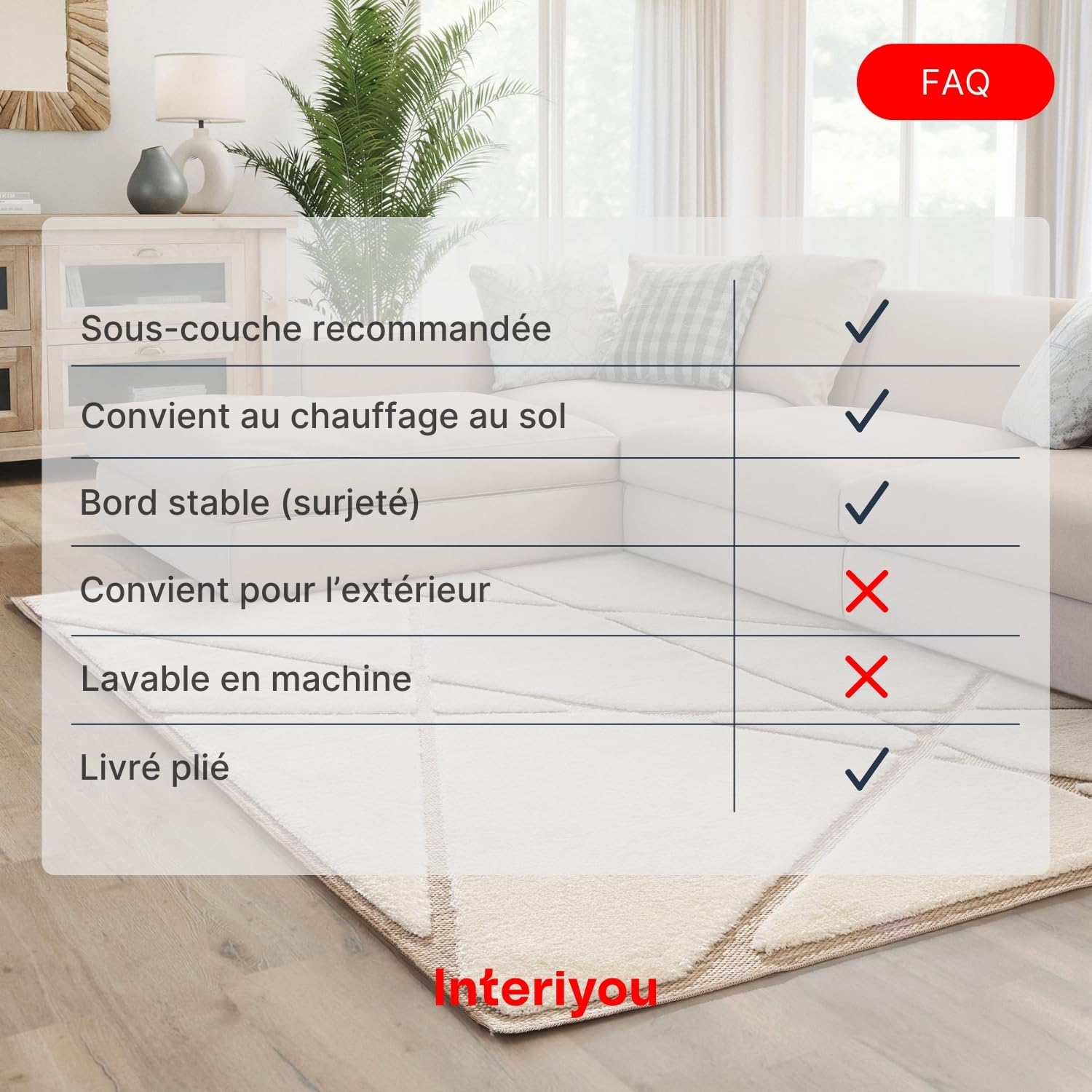 Interiyou Tapis Salon Verona - 160x230 Crème/Beige - Poils Longs avec Effet 3D - Motif géométrique - Intérieur pour Chambre, Bureau, Couloir - Facile à Entretenir
