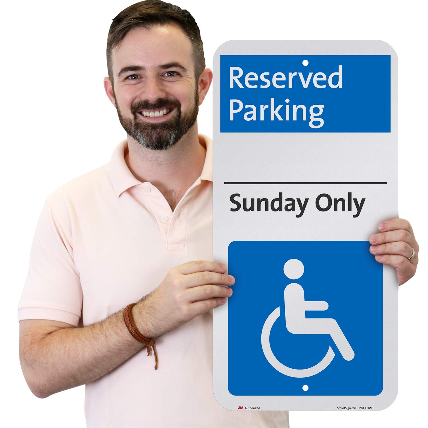 SmartSign Reserved Parking Sunday Only Metal Sign with Handicap Symbol, 12 x 24 inch, 80 mil Aluminum, 3M Laminated Engineer Grade Reflective,