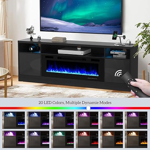 Miniatura 42 de BREEZEHEAT Soporte de TV eléctrico con chimenea de 36 pulgadas de hasta 80 pulgadas, centro de entretenimiento LED con puertas de alto brillo,