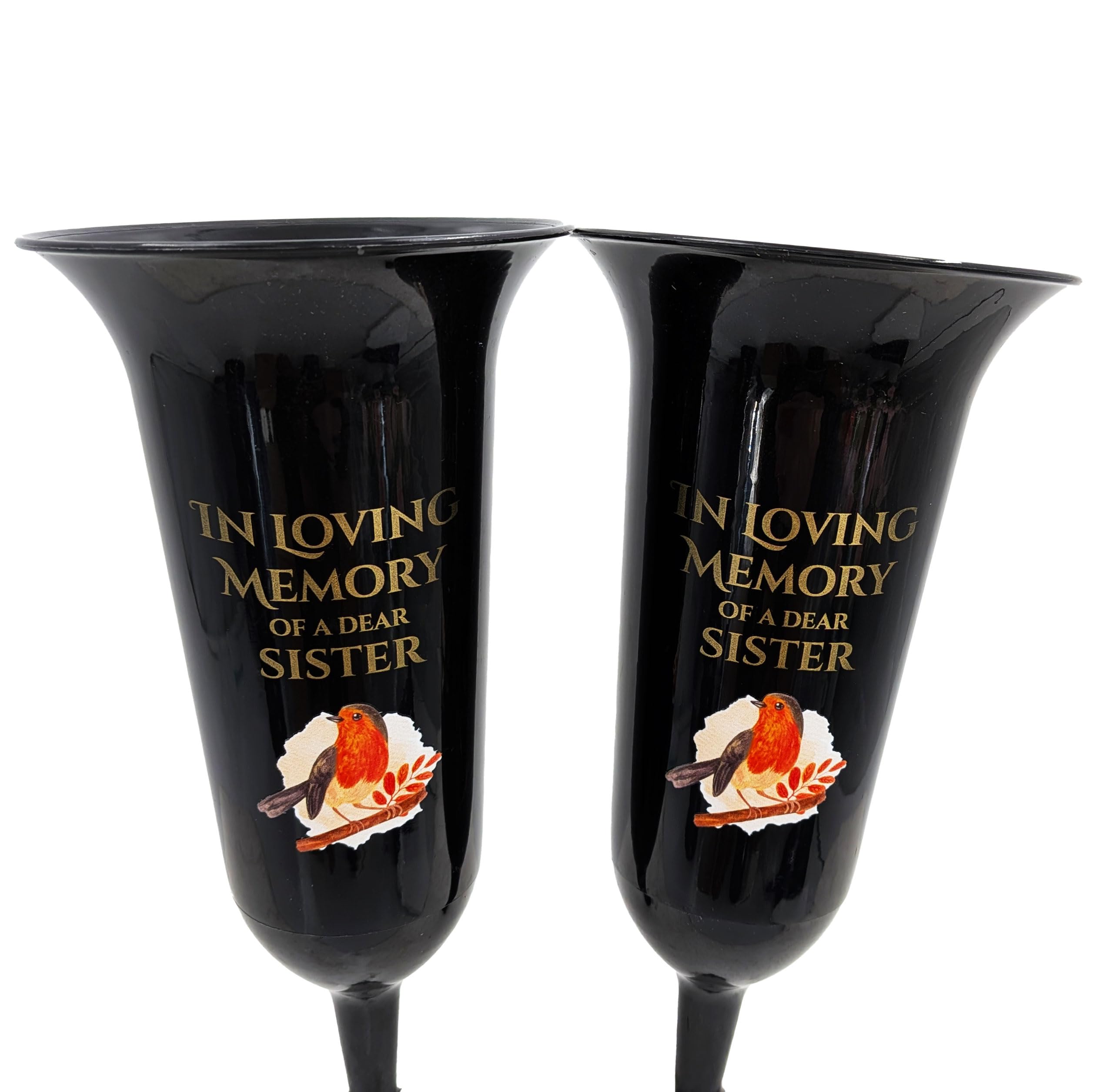 Angraves Black Set Of 2 In Loving Memory Sister Robin Memorial Grave Flower Vases Spike