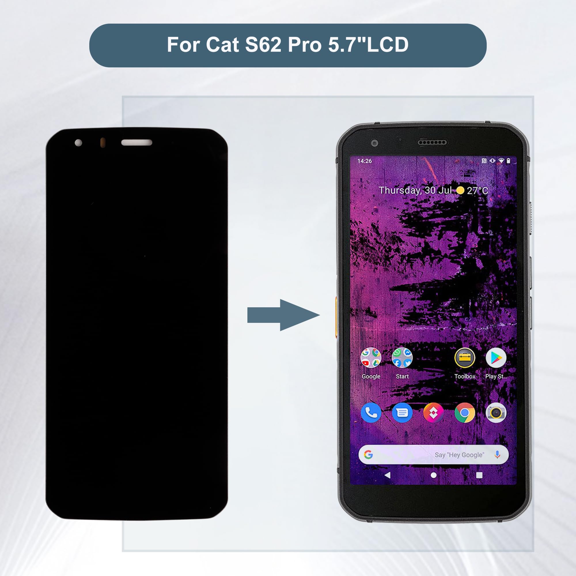 Nueva pantalla LCD de repuesto compatible con Cat S62 Pro (sin marco, pantalla LCD de 5,7 pulgadas, montaje con herramientas)