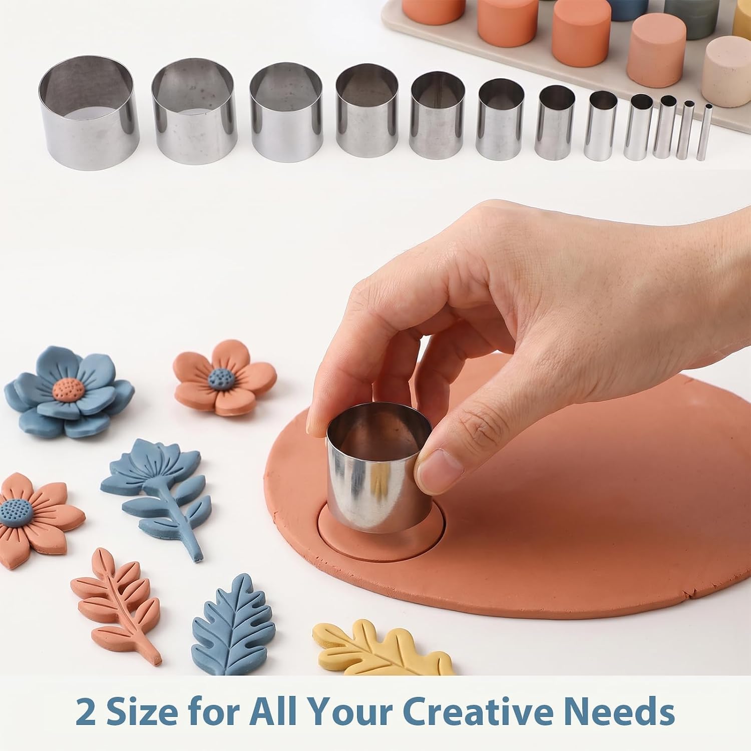 Neyauo 20pcs Polymer Clay Cutter Set, Stainless Steel and Plastic Circle Cookie Cutters Shapes, Ring Molds for Baking for Polymer Clays Pottery Handmade DIY Craft Jewelry Earrings Making