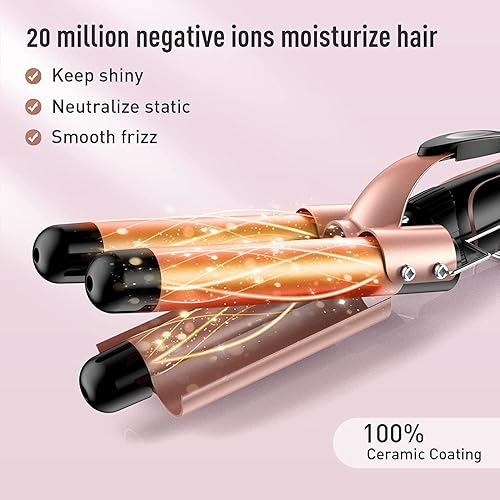 Miniatura 5 de Beach Waver - Juego de rizador 5 en 1 con 3 ondas de pelo de barril crimpador de pelo intercambiable para mujeres control de temperatura