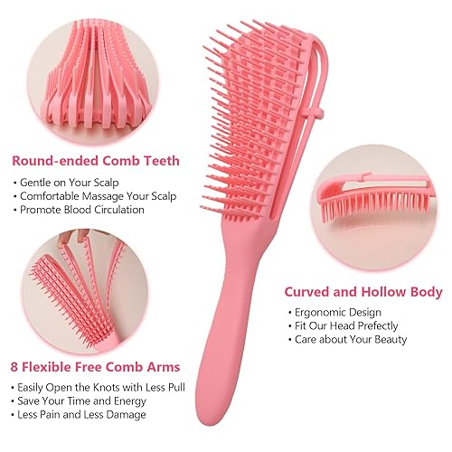 Miniatura 2 de Cepillo desenredante para mujer, cabello rizado y húmedo, cepillo desenredante, peine de dientes anchos, peines de cola de rata para separar el