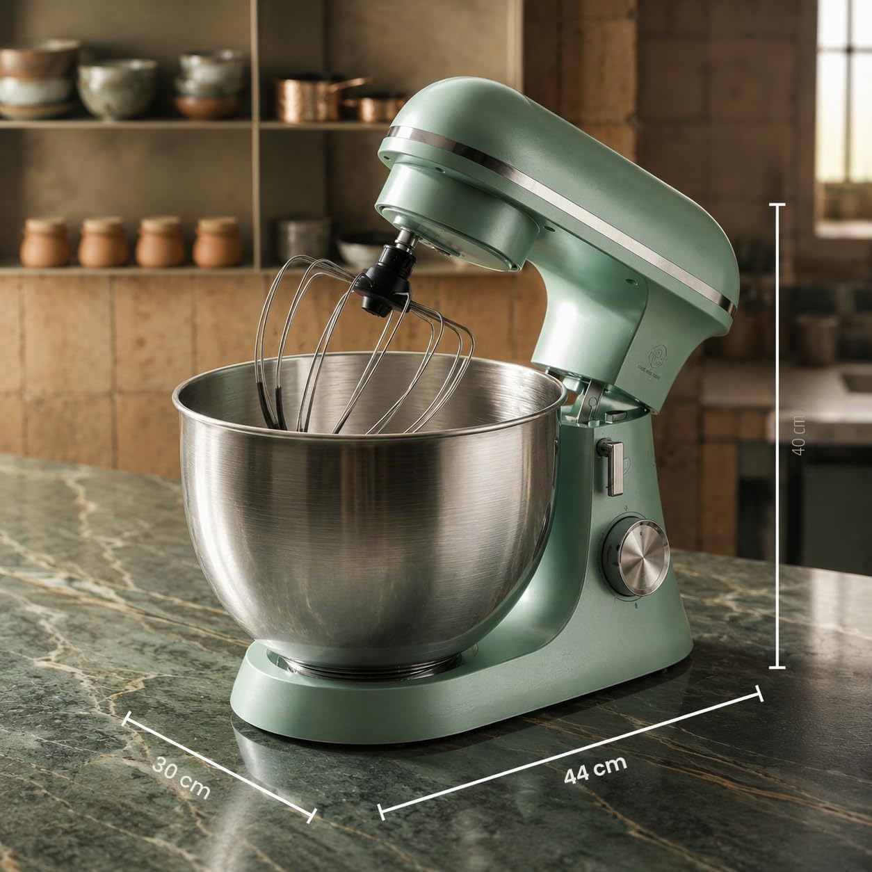 Royal Swiss - Robot de repostería profesional (2000 W, 8,5 L, verde menta, robot de cocina planetaria, amasadora eléctrica de gran capacidad, con cuenco de acero inoxidable, 304 – 6 velocidades