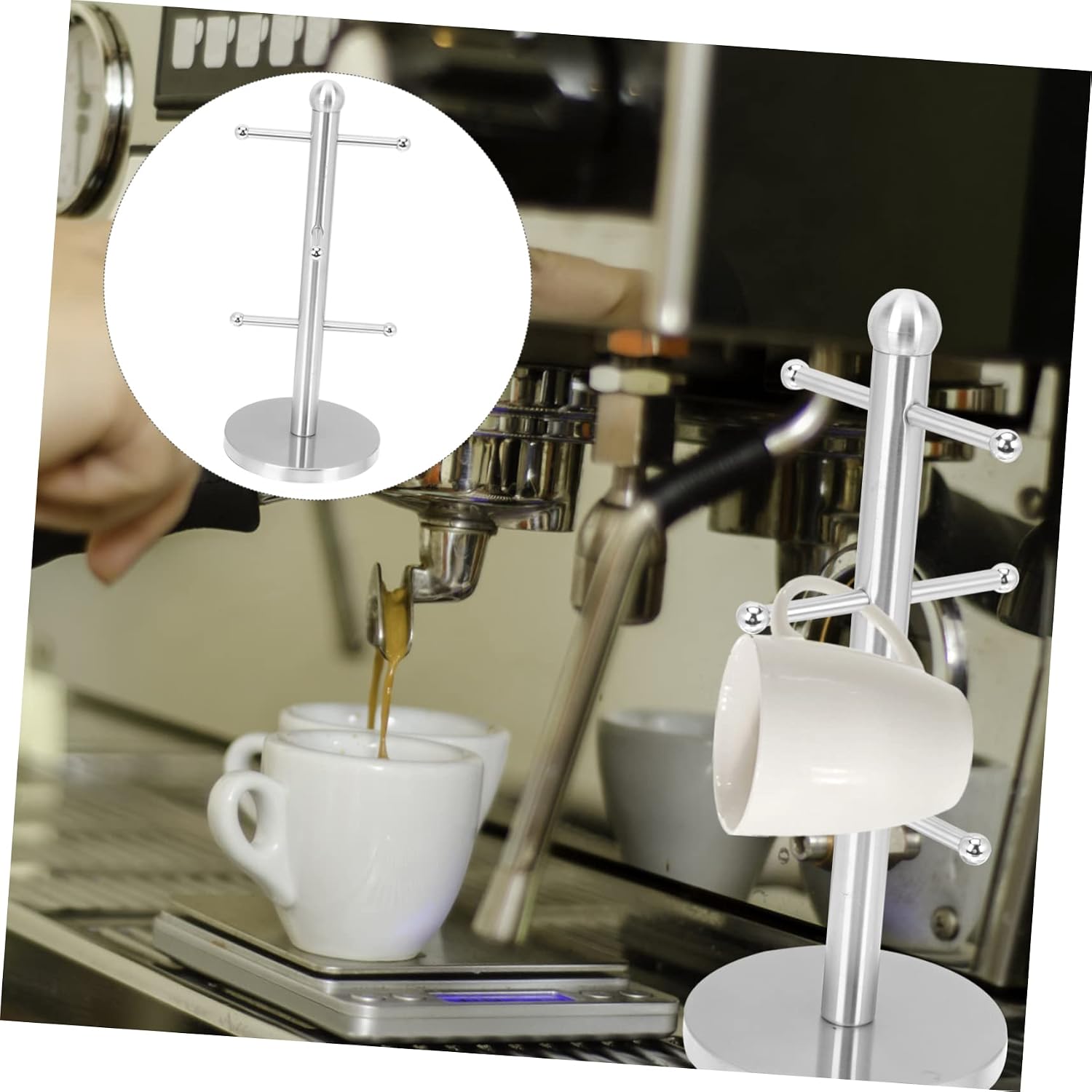 PRETYZOOM Mug Tree Organizer Stand Stainless Cup Holder for Countertop Space Saving Design with Smooth Edges for Tea and Coffee Mugs Versatile Storage