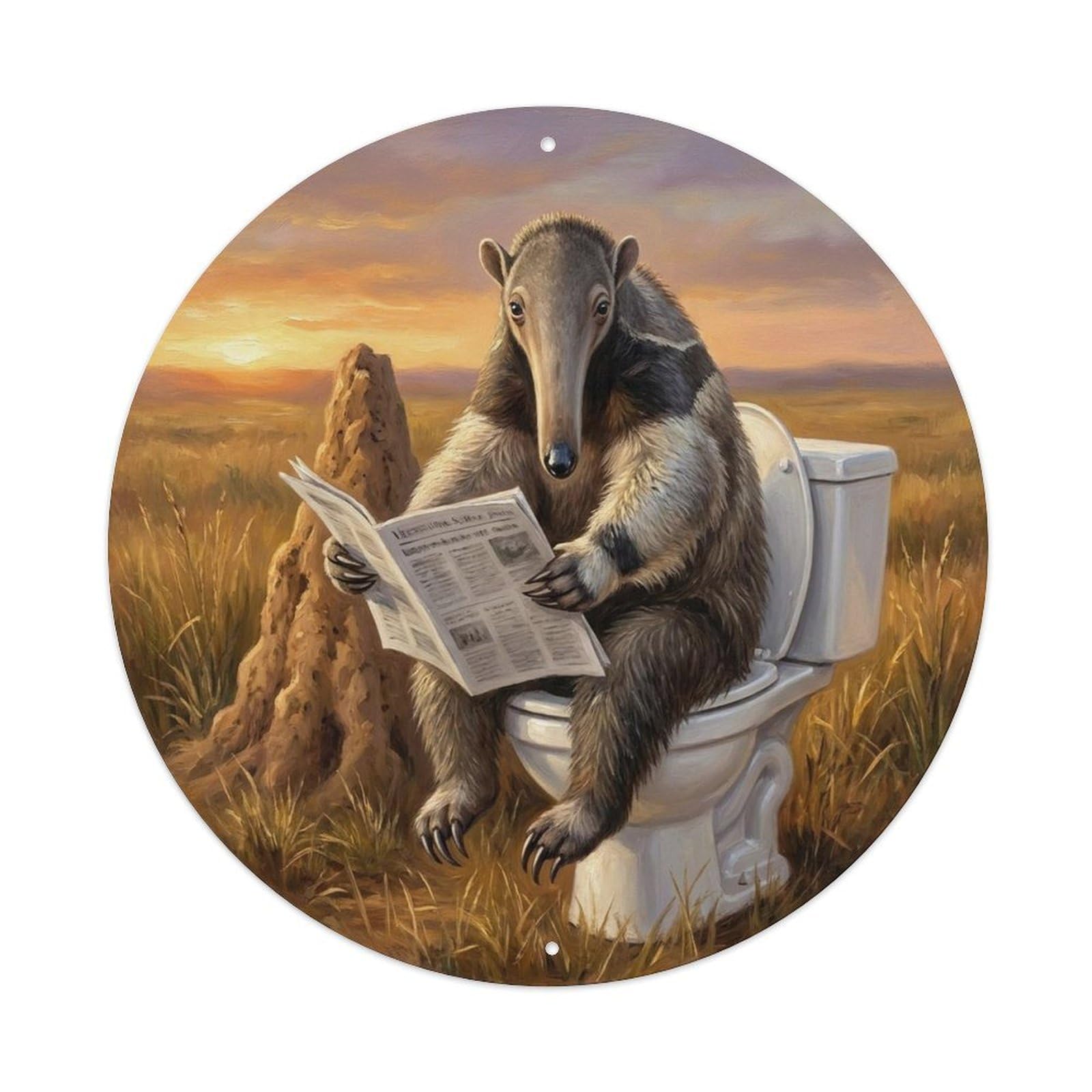 Anteater On Toilet Humorous Bathroom Termite Mound Reads Metal Tin Sign