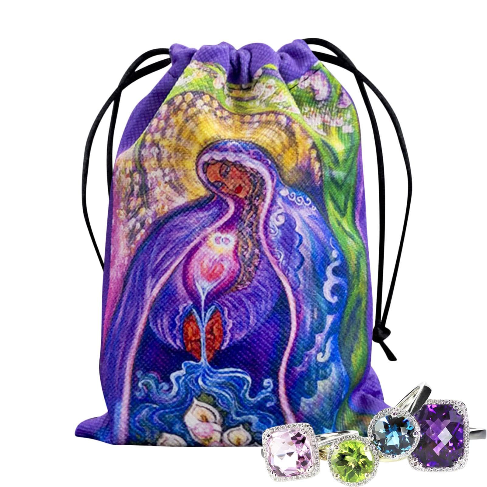 Sac De Tarot En Velours - Motifs Pentagramme Et Constellations, Fermeture à Cordon, 13x18 Cm - 5