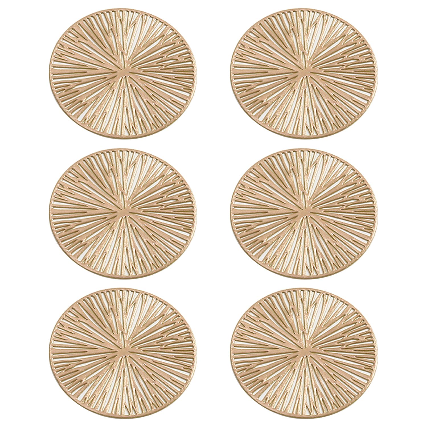 SYEYCW 6 Pcs Stylish Gold Coasters, 10cm Round PVC Drink Coaster, Glass Drink Coasters for Hot and Cold Beverages, Non-Slip Table Beer Mats, Reusable Cup Coaster, for Home, Kitchen, Bar