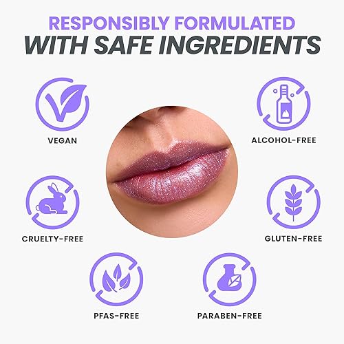 Miniatura 6 de Wonderskin Brillo de labios Blading Top Gloss, maquillaje de labios hidratante y de acabado de alto brillo (purpurina azul)