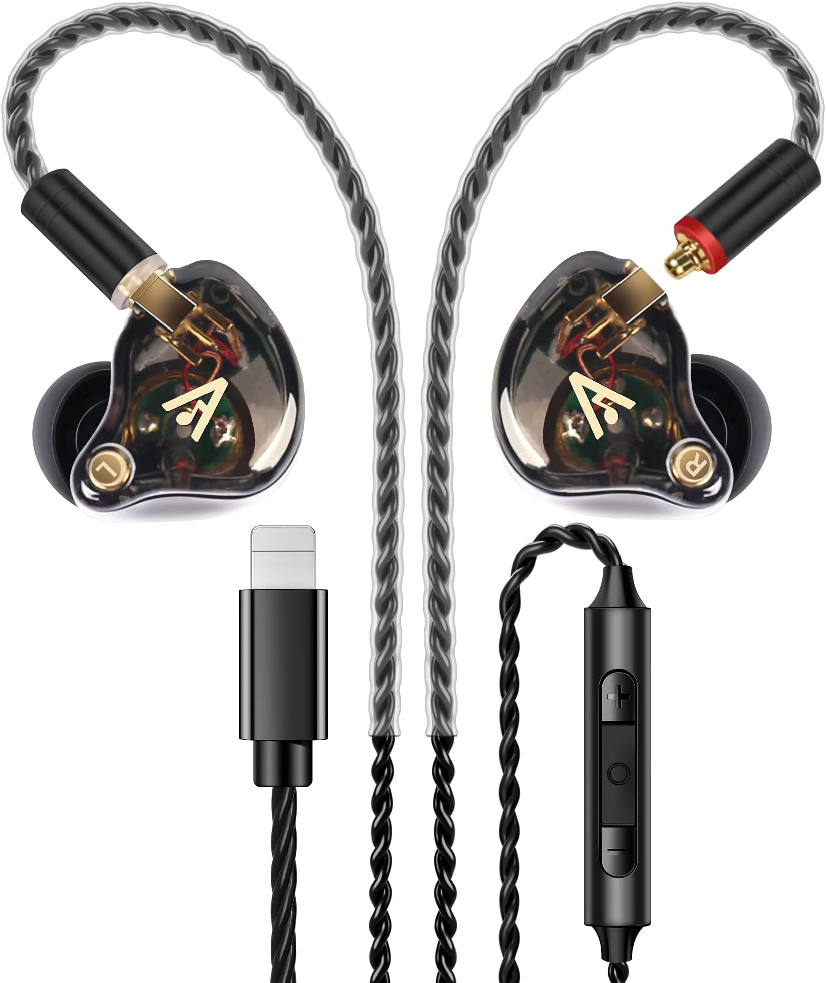 Vibes 202ML Wired Earbuds - HiFi in Ear Headphones for iPhone 5โ14, Noise Isolating Ear Buds w/ Mic - Clear Sound, Deep Bass, Comfort-Fit Earphones - MMCXโLTN, Silver Plated Cord, Carrying Case
