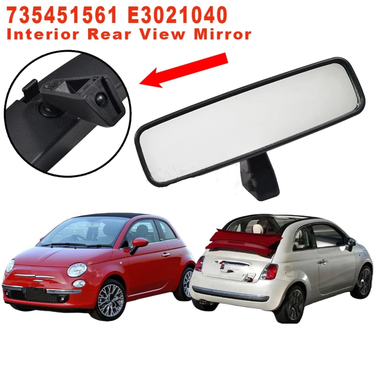 Specchietto Retrovisore Antiriflesso Compatibile Con Fiat 500 2007 2008 2009 2010 2011 2012 2013 2014 2015 735451561 E3021040 Specchietto Retrovisore Interno Vetro Riflettente