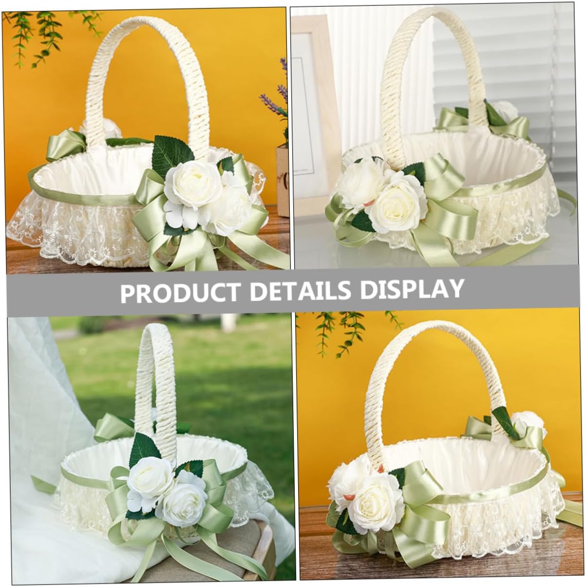 SUPVOX Wedding Flower Basket with Handle for Flower, Handheld Outdoor Indoor Wedding Petal Basket, Decorative Ceremony Supplies for Bridal Party