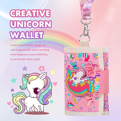 Miniatura 2 de Billetera para niñas de 5 a 6 a 7 a 8 a 9 a 10 a 12 años, diseño de unicornio de dibujos animados con cordón, regalos para niños y adolescentes
