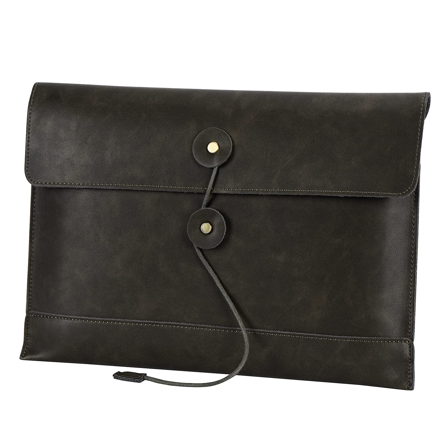 men woman pu leather multifunction clutch documents sleeve A4 size manila file case envelope bag conference folder, Army Green 13.8"(L) x9.8"(H) x 0.2"(W)