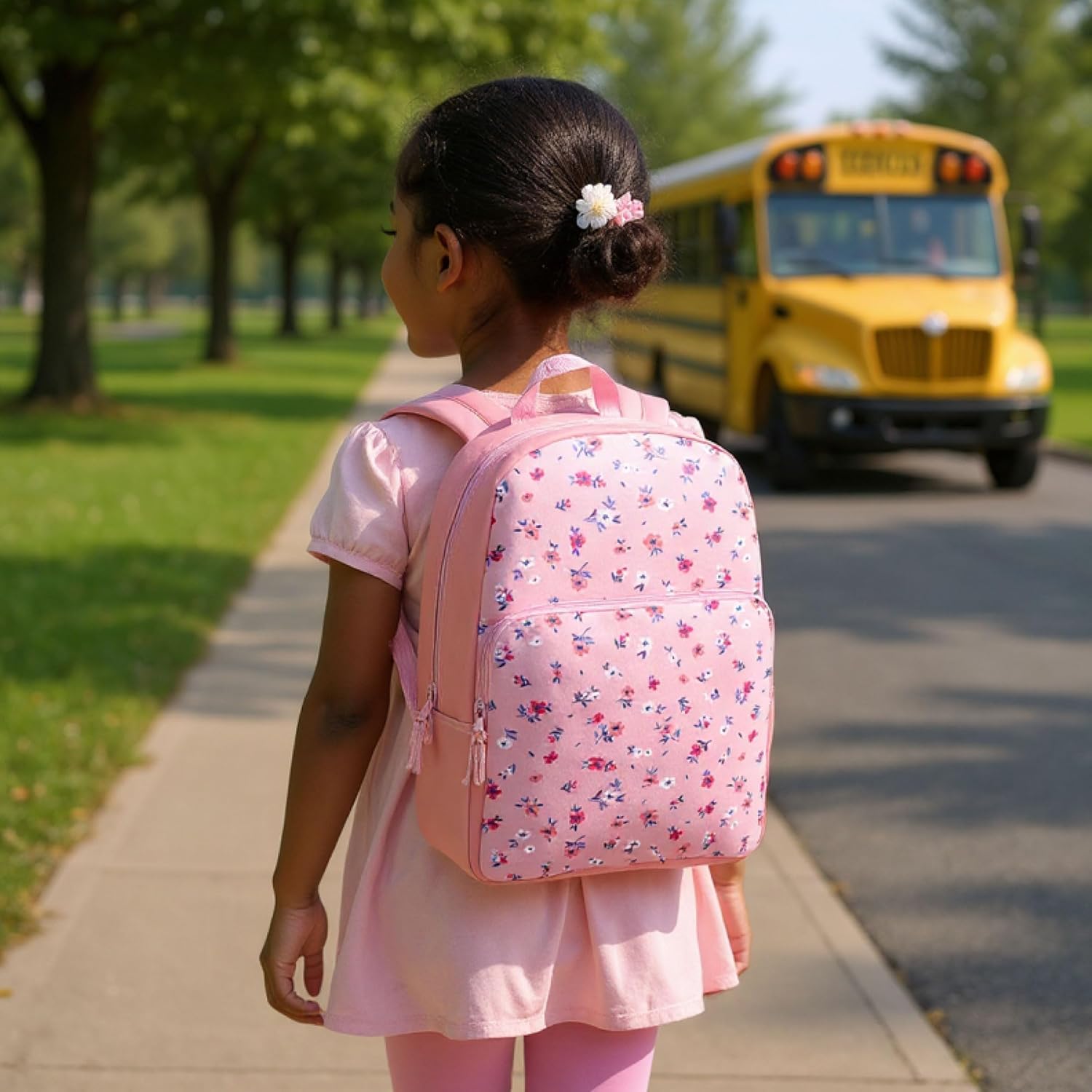 Fun School Backpack for Elementary Middle School Girls and Boys | 17 Inch Printed Backpacks for School Kids, Travel (Pretty Pink Flowers) image 5 of 9 B0F5ZCWBQB