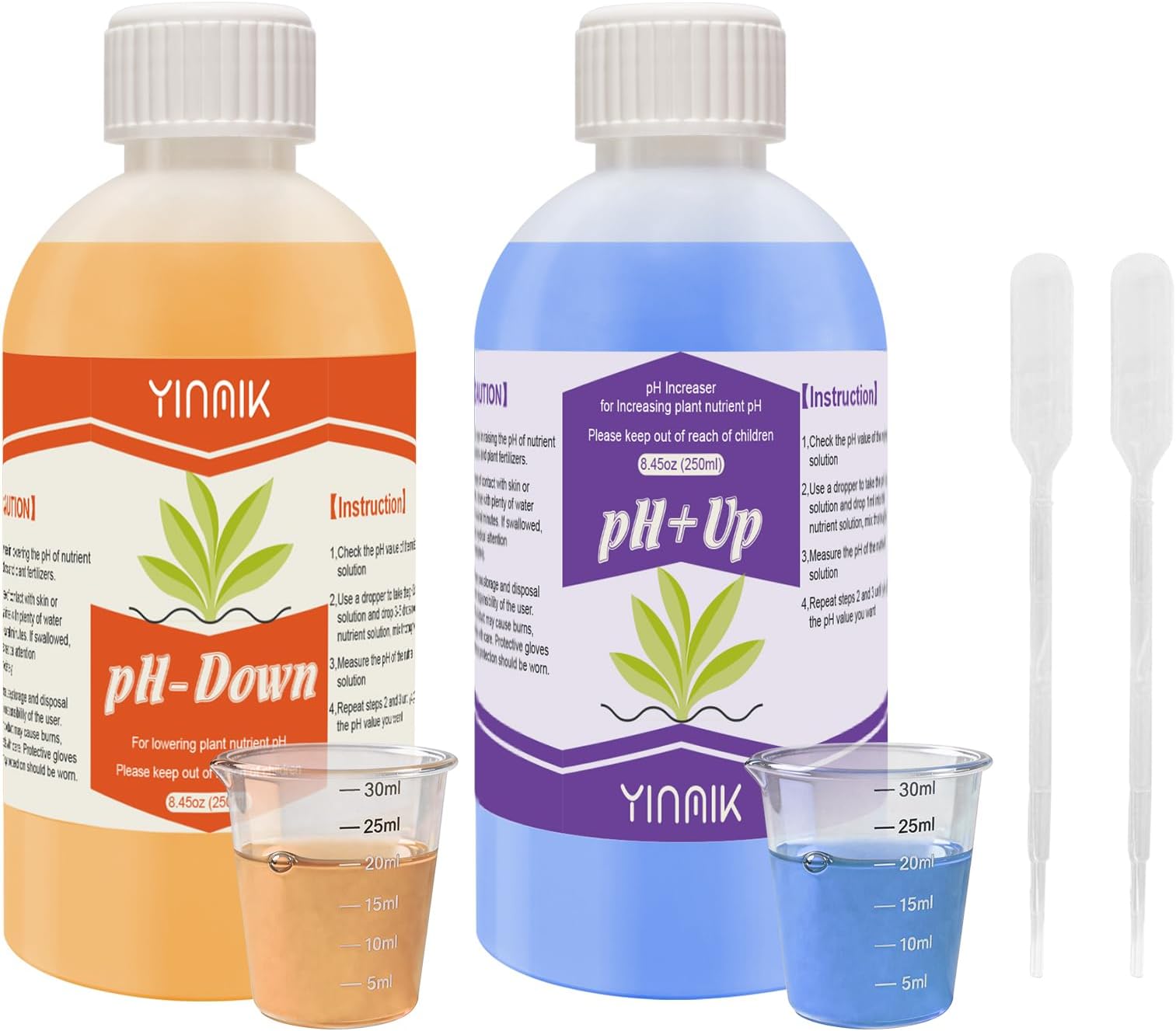 YINMIK General Hydroponics pH Up Down Liquid, pH Control kit Adjust pH Levels, 500ml Premium Buffering Solution for pH Stability,Suit for All Hydroponics Systems, Both for Soil and Water