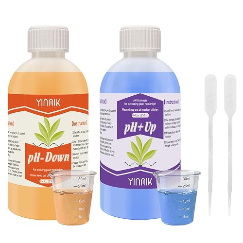 YINMIK pH Up Down Kit for Hydroponics, 500ml pH Control Solution with Test Strips and Dosing Tools