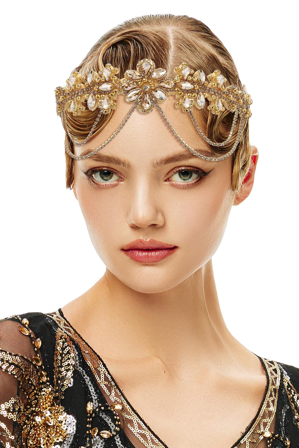 BABEYOND 1920s Flapper Headpiece Roaring 20s Headband Great Gatsby Headband Chain for Women Vintage Hair Accessory