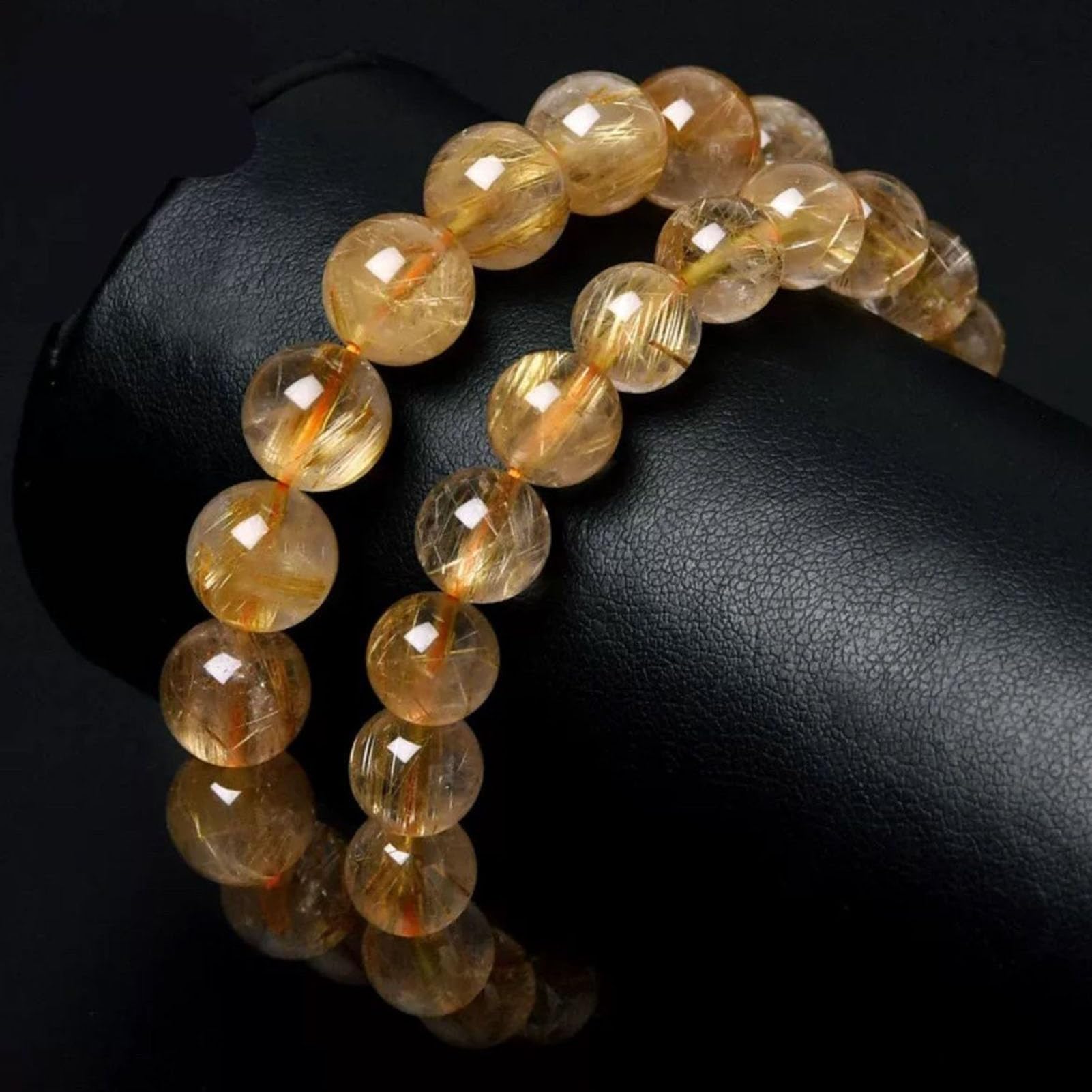 Braccialetti quarzo rutilato naturale, braccialetti elasticizzati perline | Bracciale in cristallo di titanio citrino per portare ricchezza, successo, energia curativa per unisex