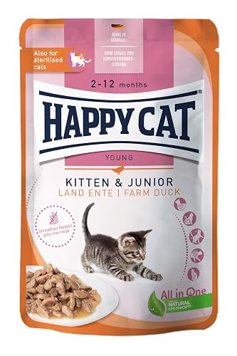 Happy Cat Young Meat in Sauce Kitten & Junior Land Pato Pouch 85 g