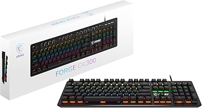 MSI Forge GK300 Blue US - Mechanical Keyboard, Blue SWITCHES, RGB, Ergonomic, Anti-GHOSTING, Angle-Adjustable (Black)