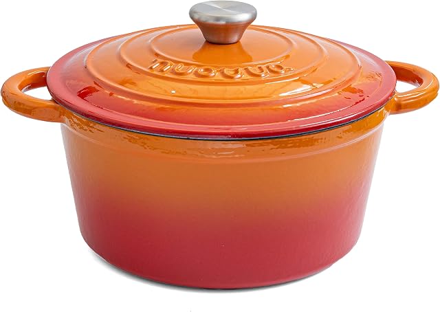 Cast Iron Pot with Lid  Non-Stick Ovenproof Enamelled Casserole Pot  Sturdy Dutch Oven Cookware  Orange, 4.7L, 24cm  by Nuovva