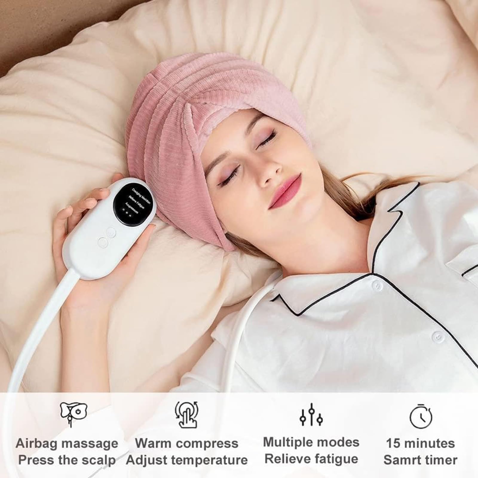 Masseur Électrique Pour Le Cuir Chevelu, Casque De Massage Pour La Tête Avec Chauffage, Pétrissage Et Compression D'air, Compresse Chaude À 42-50°C, Pour Favoriser Un Sommeil Profond