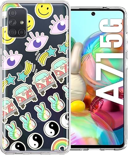 Mundaze - Para Samsung Galaxy A71 4G 70's Yin Yang Hippie Happy Peace Stars Design Case Slim Hybrid a prueba de golpes Hard Shell Soft TPU Heavy