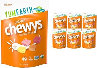 YumEarth Organic Fruit Chews - Fruit Flavored Candy Chews, No Dye, Allergy Friendly, Gluten Free, Non-GMO, Vegan Candy with No Artificial Dyes, 5 ounce (Pack of 6)