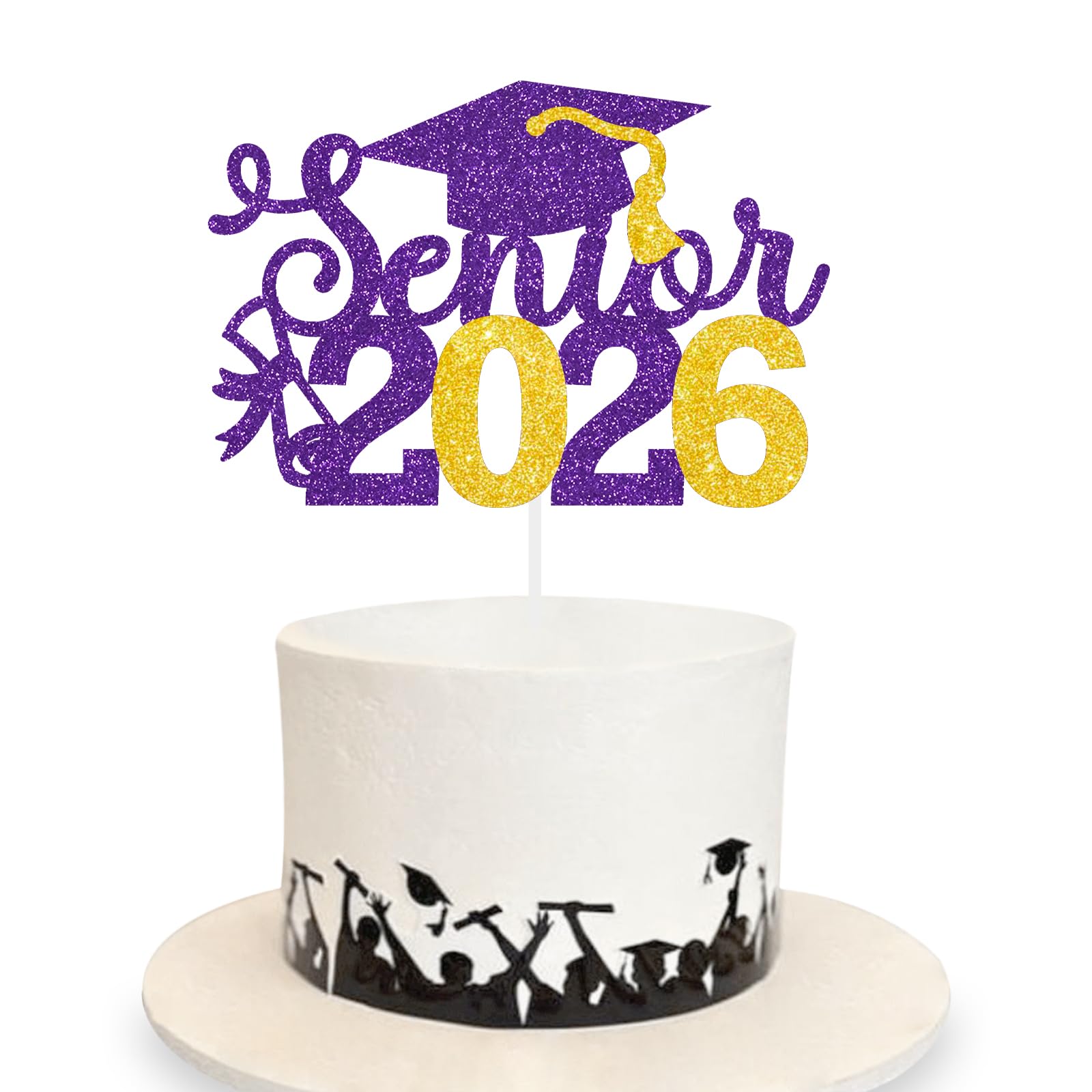 Photo 1 of Senior 2026 Graduation Decoration Cake Topper Glitter Grad Sticks Congratulations Ideas Purple Gold