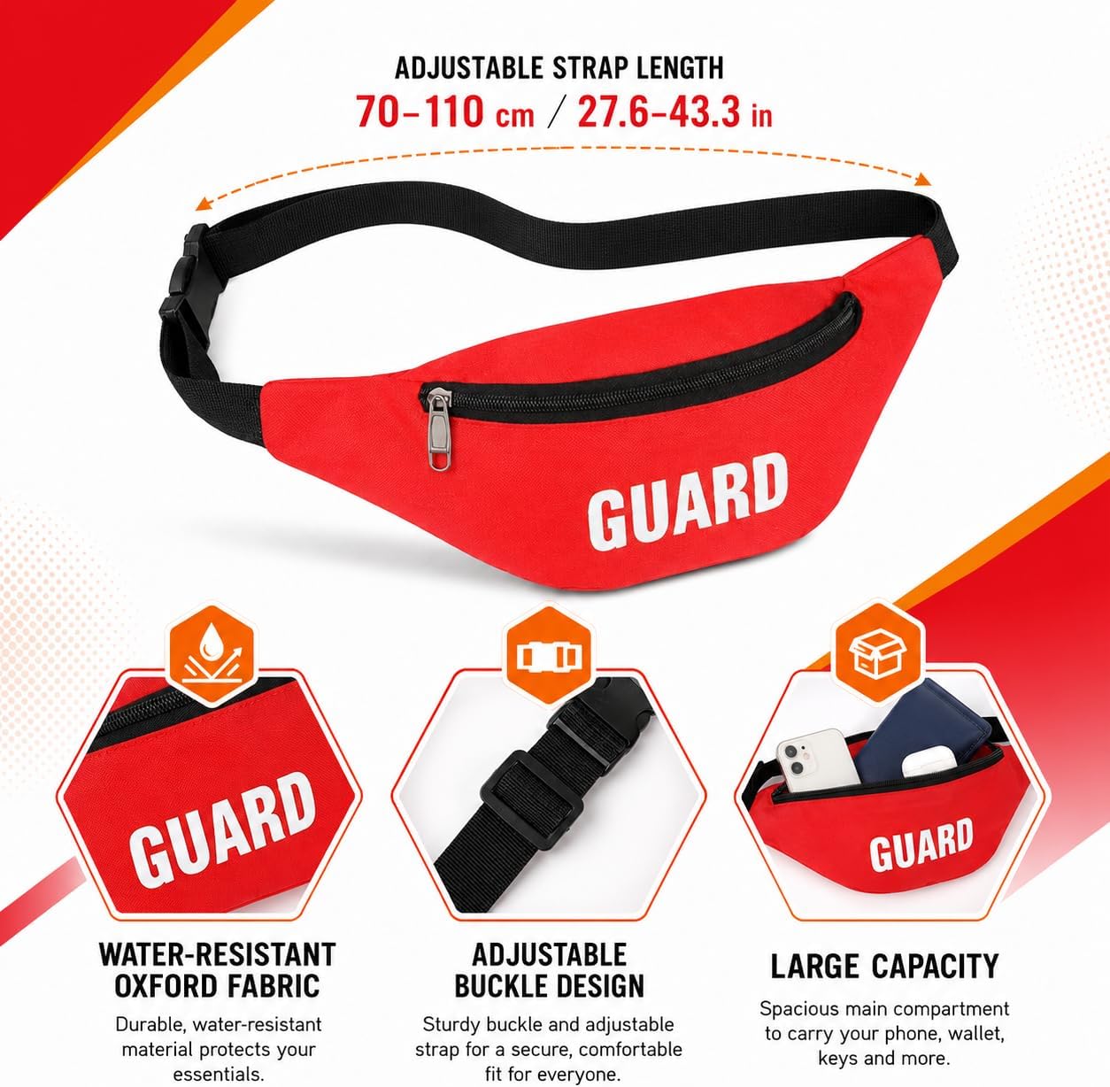 4 Pcs Guard Costume Set Include White Printed Hat Fanny Pack Whistle and Sunglasses for Adults Beach Dress Up
