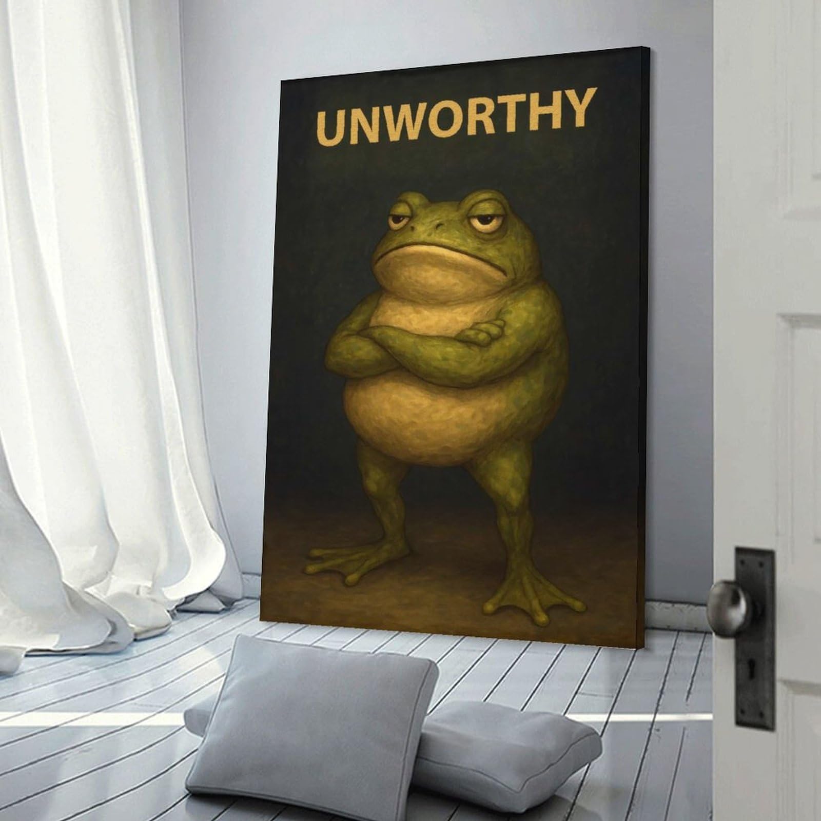 Junmoney Canvas Wall Decor Unworthy Frog, 16x24inch(40x60cm), for Lounge Decor, Bedroom Walls Or Flats, Eye Catching Artwork for Blank Walls