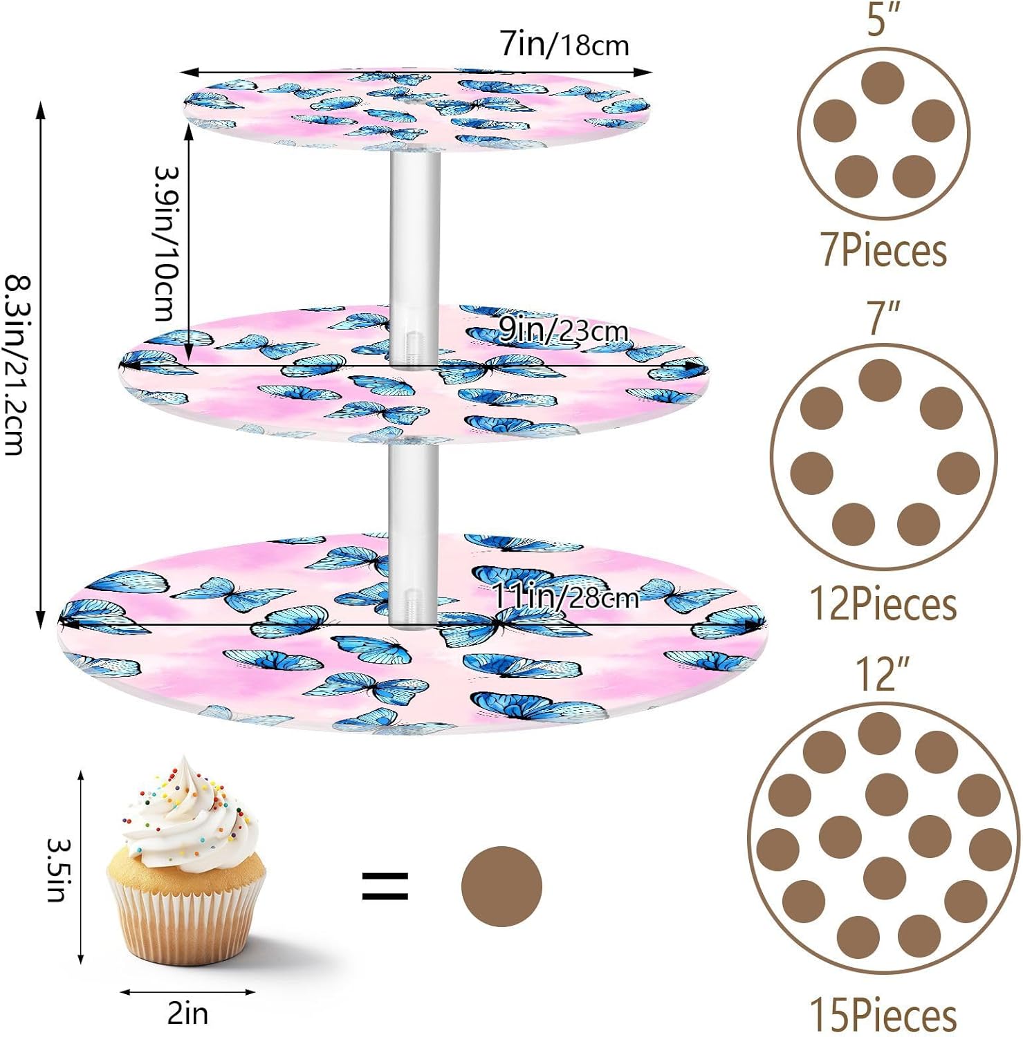 Butterfly 3 Tier Acrylic Cupcake Stand, Cupcake Stand for 34 Cupcakes for Weddings, Christmas,Holidays,Parties,Birthday,Printed Cupcake Tower 23300943