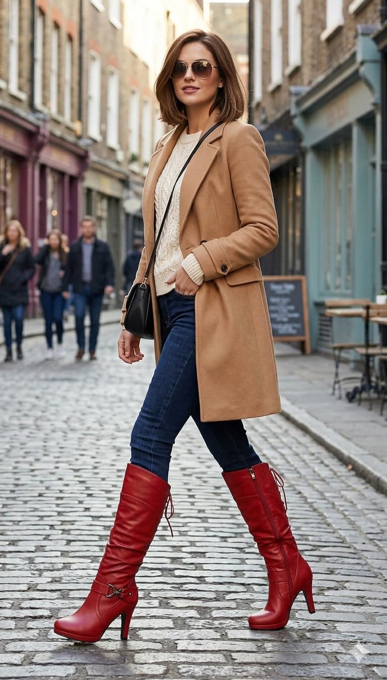 TOP Moda Womens Page-65 Knee High Round Toe Lace-Up Slouched High Heel Boots