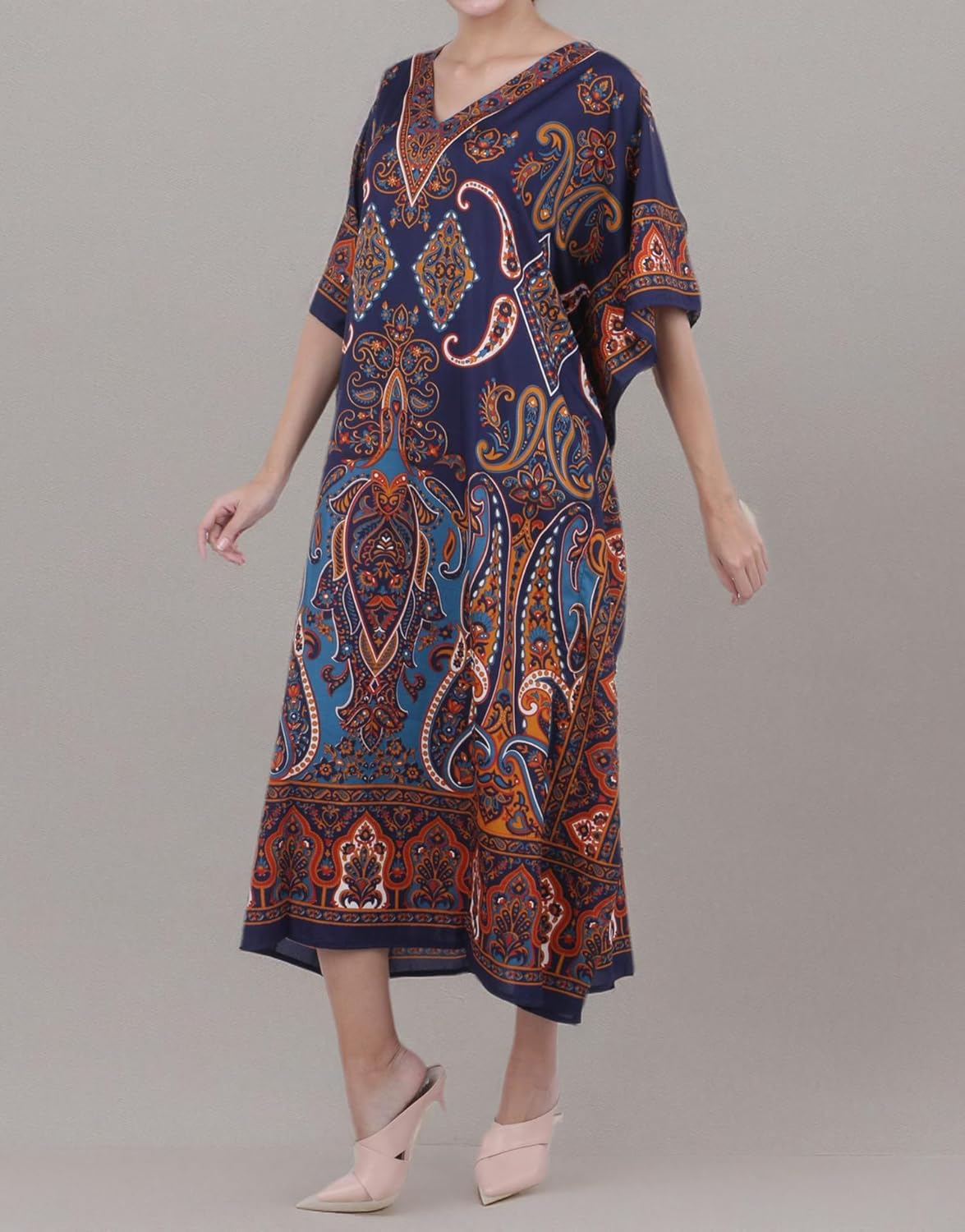 Miss Lavish London Long Kaftan Dress for Women - Summer Printed Plus Size Maxi Caftan, Beach Cover Up, Swimwear Coverup, Resort Wear, Lounge Party Dress, Hawaii Vacation Outfit- Blue- 3XL - Image 2