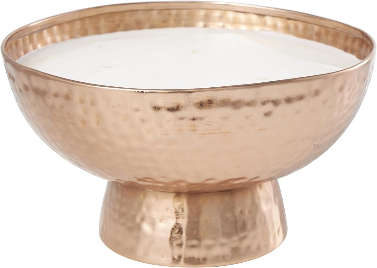 Deco 79 Metal Decorative Candle Tropical Breeze Scented Wide Hammered 70 oz 4 Wick Aromatherapy Candle with White Wax, Wax Aromatherapy Candle 10" x 10" x 6", Copper