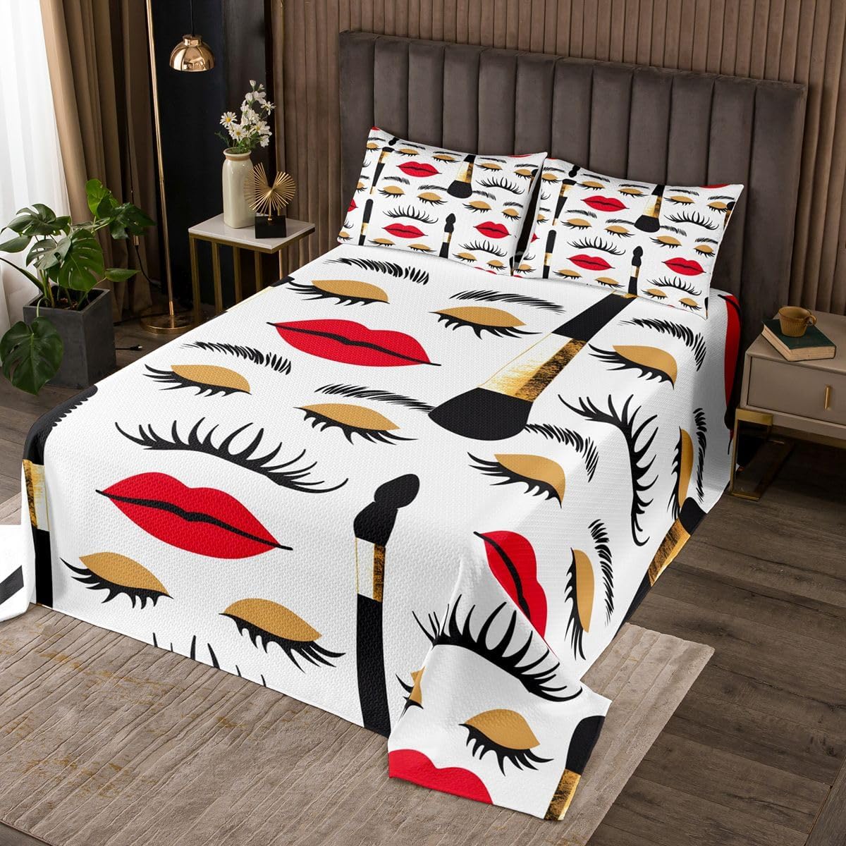 Erosebridal Cosmetics and Perfumes Quilt Set Makeup Perfume for Girl King Bedspread Set Makeup Pattern Coverlet Sets Patchwork Make Up Quilted