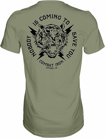 Combat Iron Mens Graphic T-Shirt - Nobody-is-Coming - Mil Green, Large