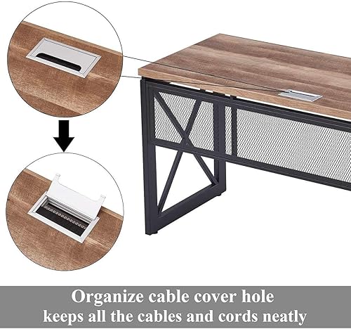 Miniatura 5 de BON AUGURE Mesa consola rústica de 55 pulgadas para entrada y escritorios industriales de oficina en casa, juego de muebles de madera y metal para
