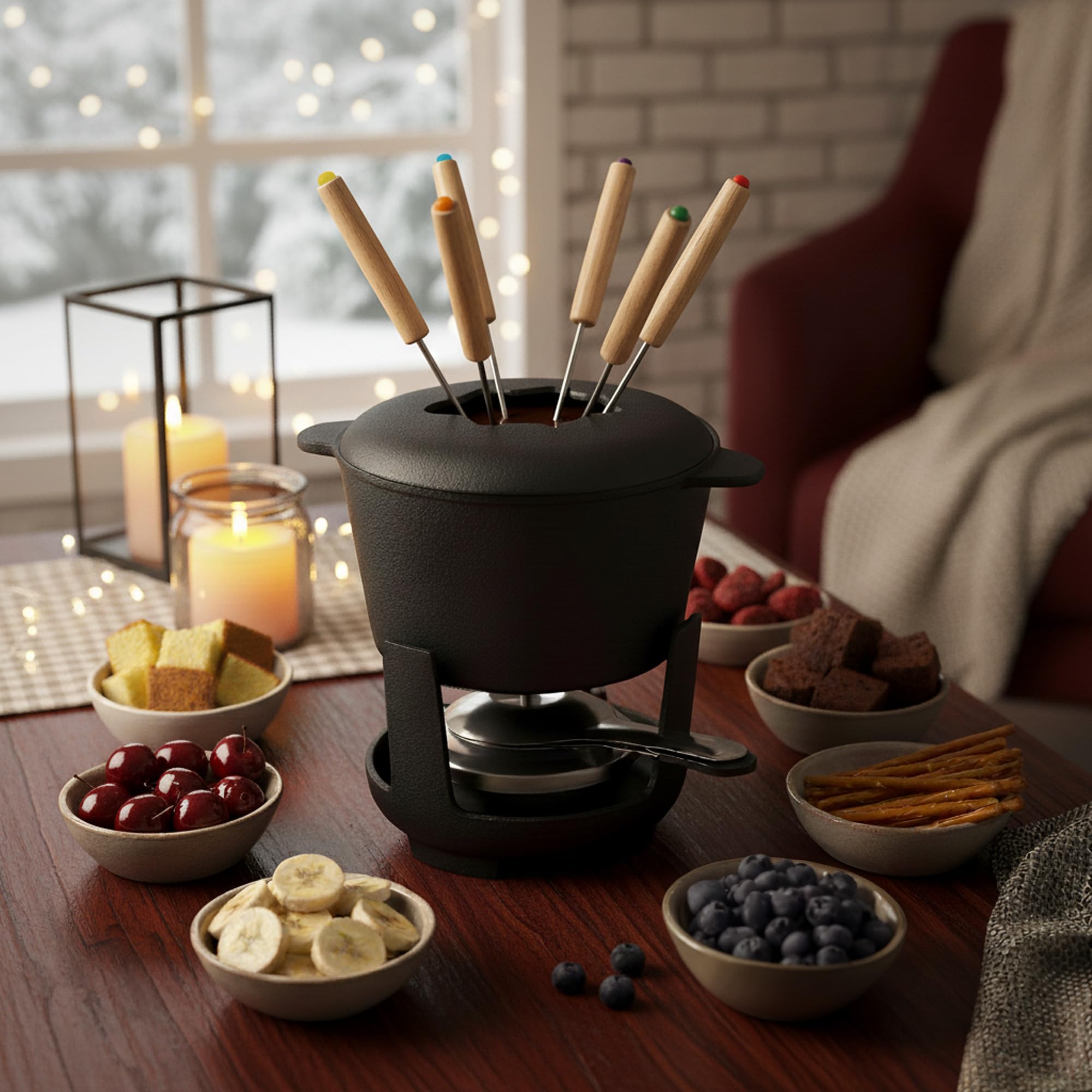 BBQ-TORO Zestaw do fondue żeliwny 6 os 13 szt palnik widelce 1L czekolada ser indukcja czarny