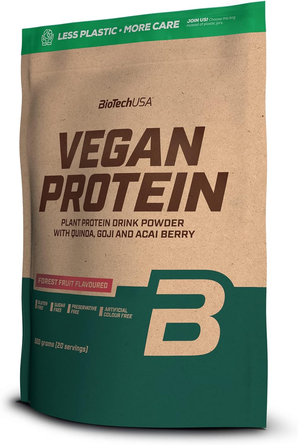 BioTechUSA Vegan Protein | Rice and Pea-Based Shake with Superfoods and Amino Acids | Sugar, Lactose, and Gluten-Free, 500 g, Forest Fruit