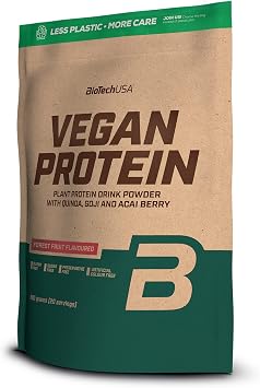 BioTechUSA Vegan Protein Vegetable Protein from Pea and Rice With amino acids and vitamin B12 with 5 different superfoods vegan lactose free gluten free 500 g forest fruits